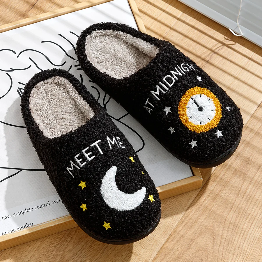 Cute Women Slippers Taylor Style Meet Me At Midnight Cozy Moon Embroidered Home Slides Soft Taylor Swift Music Tour Houseshoes