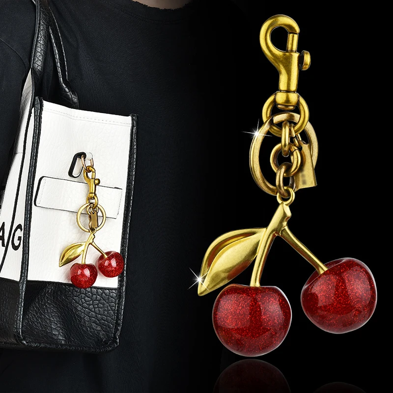 New Fashion Delicious Red Cherry Keychain Summer Fruits Cherries Pendant Keyring For Women Men Jewelry Bag Accessories Gift 2024