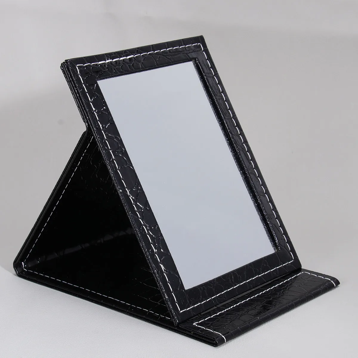 PU Makeup Mirror Desktop Portable Foldable Size L Light Glass Clear View Makeup Tool for Travel Toilet Glass