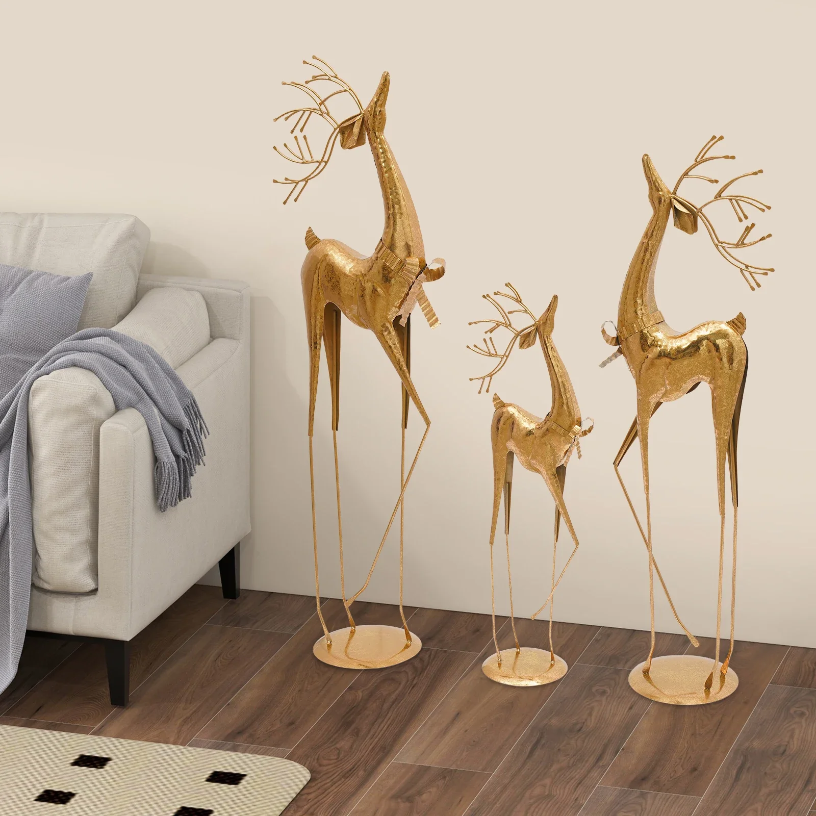 

House Studio Gold Reindeer Statue, Christmas Decoration Indoor Reindeer Statue, Large Christmas Reindeer Decor Statues