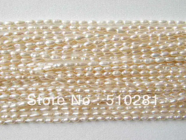 20 shares /lot 3mm White freshwater pearl rice beads. This strand is 15 inch  long, about