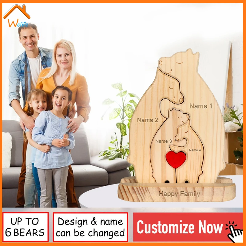 

2024 Trending Wooden Bear Family Puzzle Custom Names Table Decoration Birthday Gifts for Family Members Home Decor We Are One