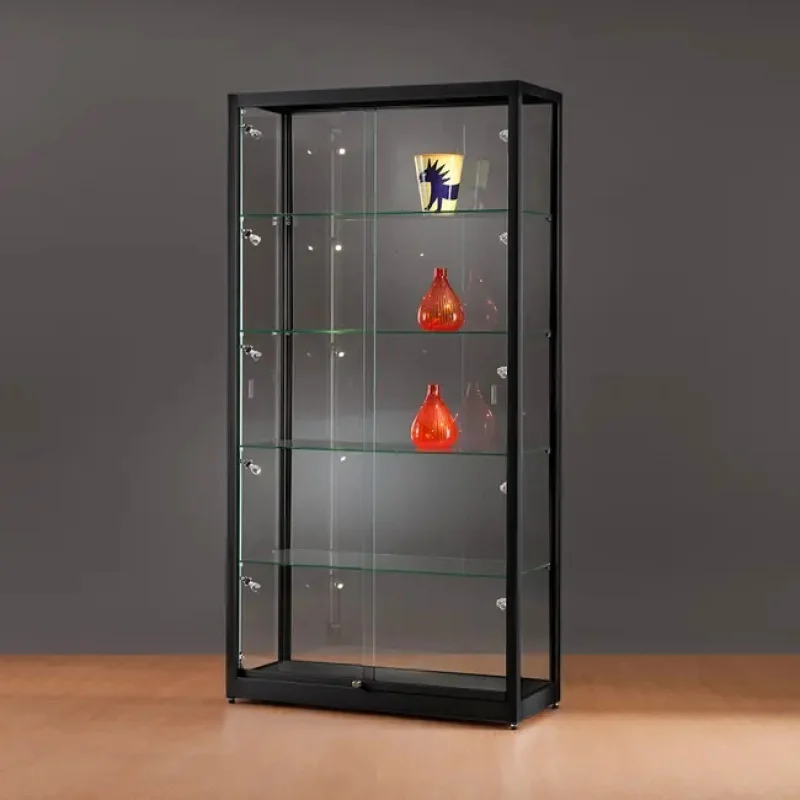 

Custom, smoke shop aluminum frame glass display showcase retail store full glass display cabinet with LED lights