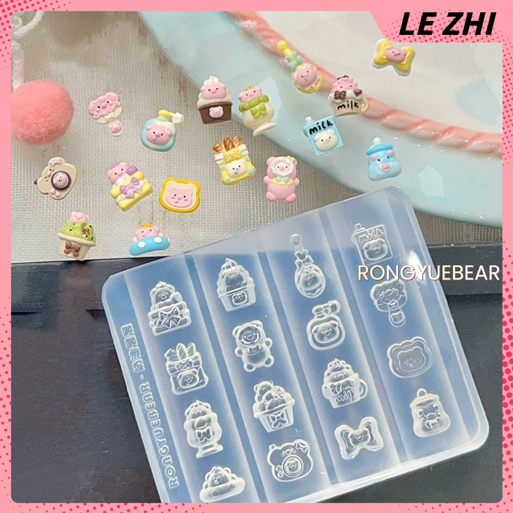 لطيف الكرتون الدب خنزير ثلاثية الأبعاد الاكريليك مسمار الفن قالب ديكورا Diy تصميم سيليكون الأكورديون زجاجة رضاعة للأطفال كاميرا الحب الحليب الخبز مسمار قالب