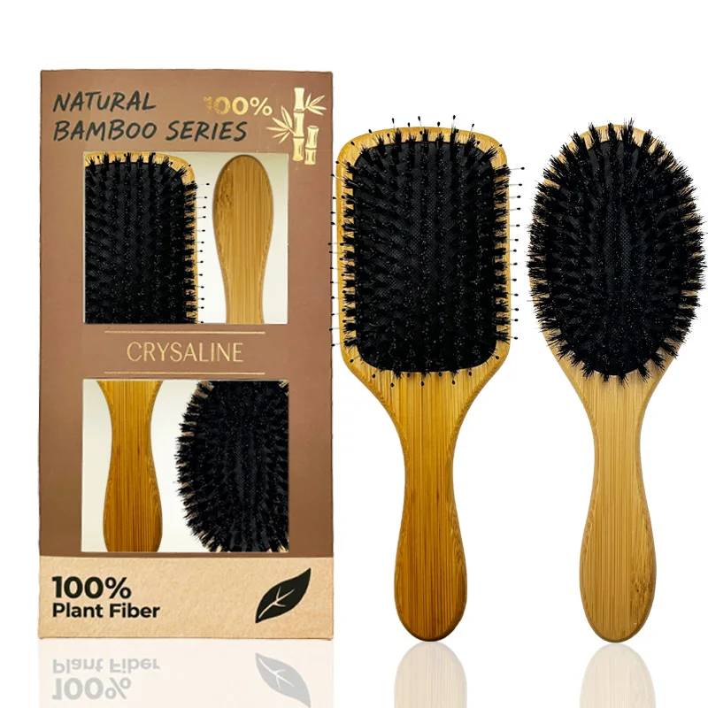 2-Piece Family Pack Boar Bristle Comb Set for Women, Includes Square and Oval Comb