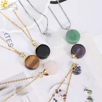 Silver Color Crystal Stone Perfume Bottle Necklace for Women Round Natural Gem Pendant Essential Oil  Stainless Steel Chain H415