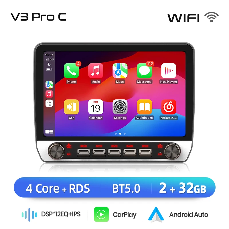 Junsun 10 "Universele Draadloze CarPlay voor Apple Android Auto Radio Intelligente Systemen Scherm Voor Ford Peugeot Citroen Fiat