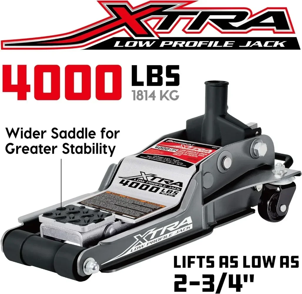 Xtra Low Profile Floor Vehicle Jack with Safety Bar, Extra Low Car Jack - 2 Ton Load Capacity 620479E, Silver