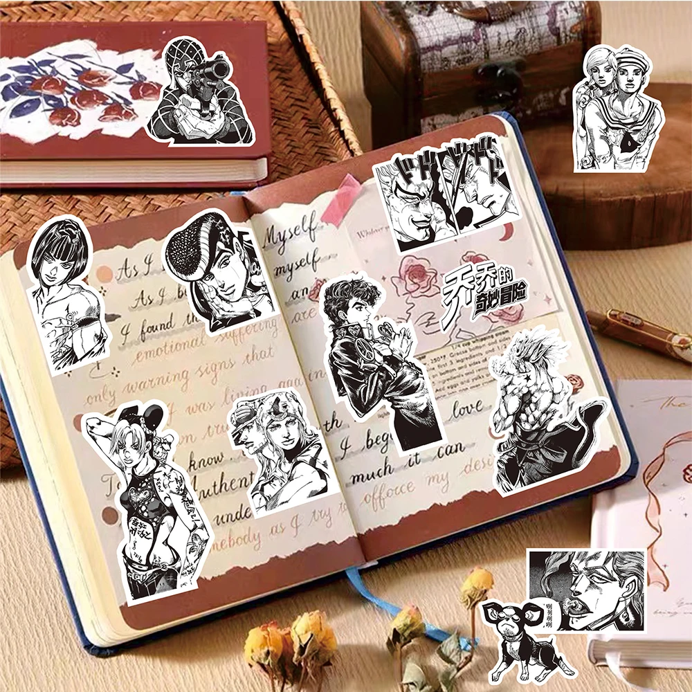 10/30/77pcs Black White Anime JoJo Bizarre Adventure Stickers Kujo Jotaro Cartoon Decals Skateboard Laptop Waterproof Sticker