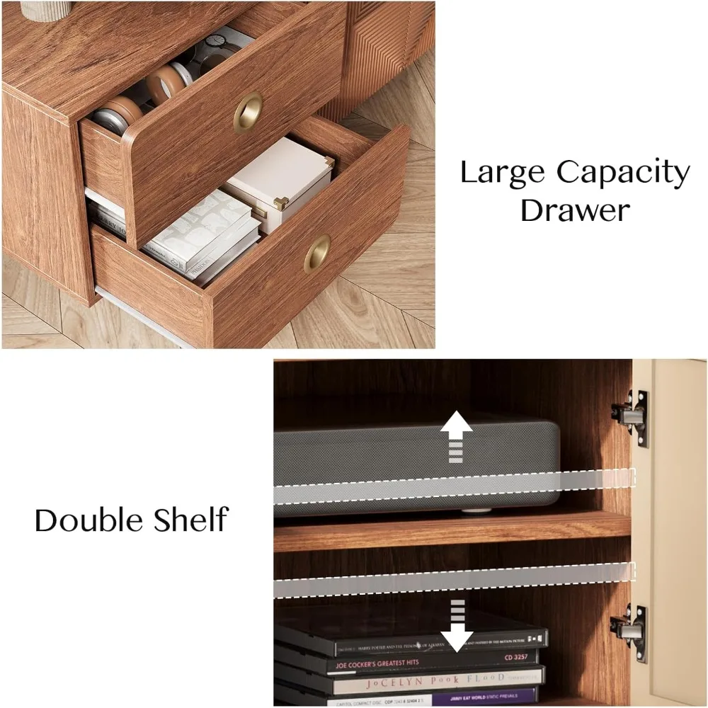 حامل تلفزيون حديث 66 من منتصف القرن لمساحات المعيشة، و75 وحدة تحكم تلفزيون مع مساحة تخزين، ومركز ترفيهية للوسائط