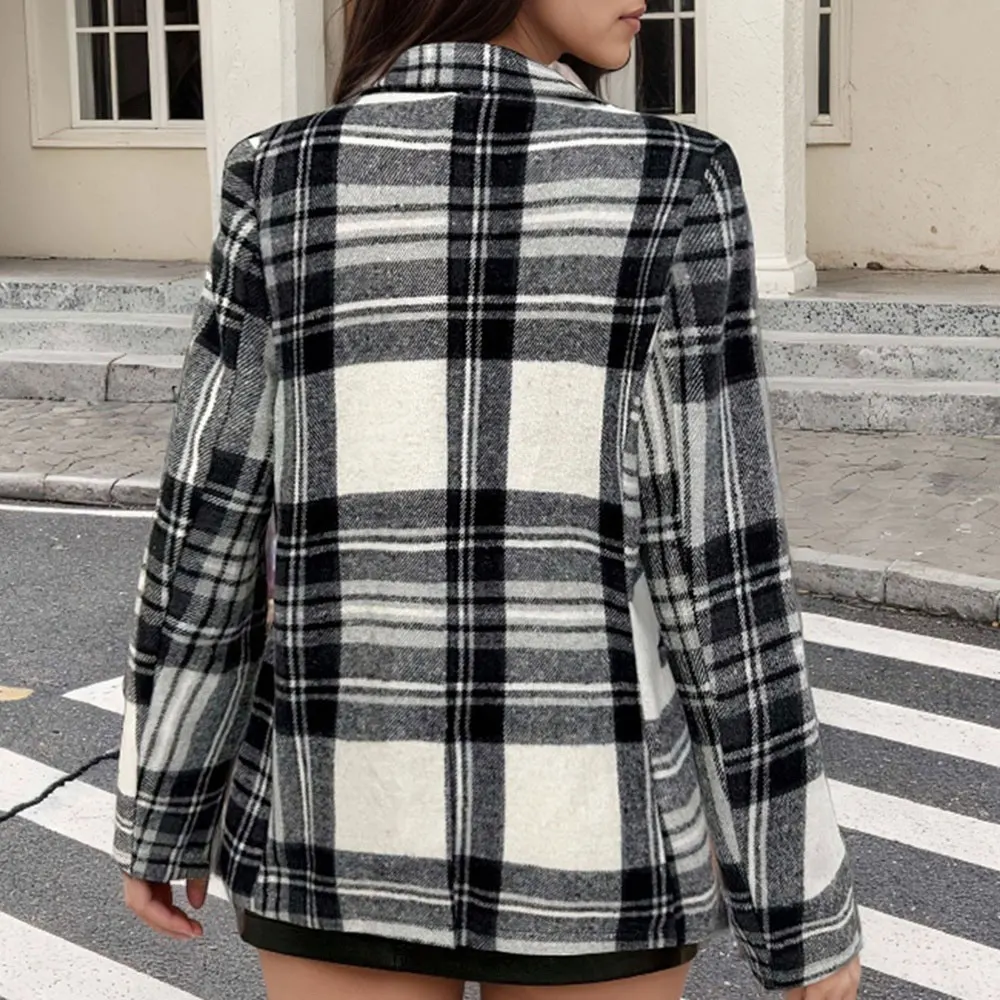 سترة بدلة بأكمام طويلة منقوشة باللون الأحمر لعيد الميلاد للنساء ملابس خارجية عصرية للخريف والشتاء