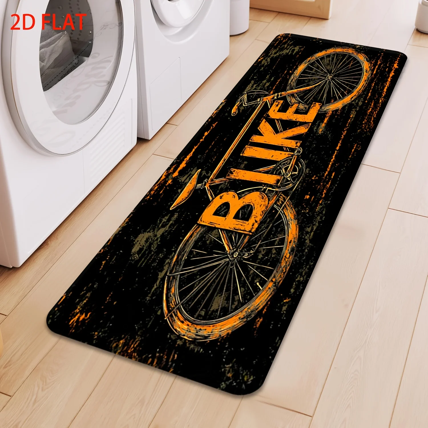 2D FLAT 1pc 100% Polyester Vintage Bicycle Letter Print Long Runner Mat, Indoor Non-Slip Carpet, Machine Washable And Fade-Res