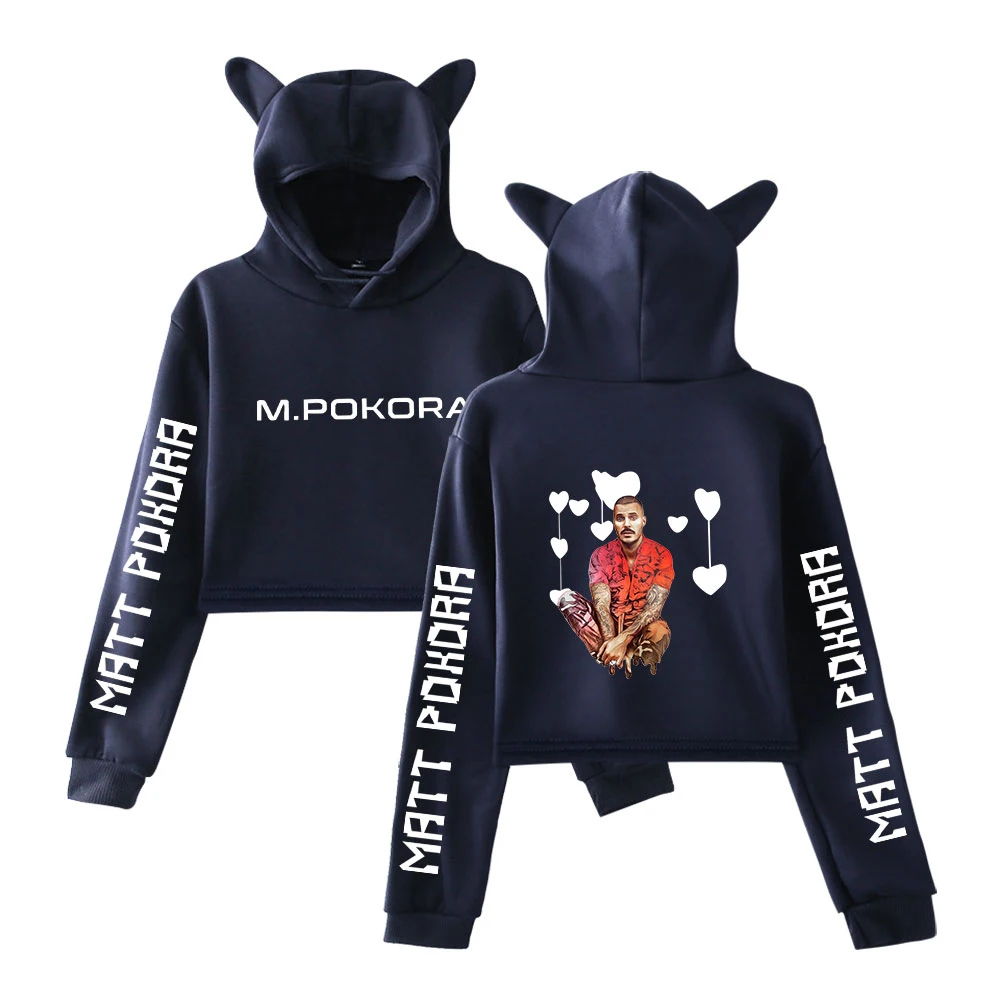 

M. Pokora Pullover Cat Cropped Hoodie Crop Top Women's Hoodie Harajuku Streetwear Rapper Matt Pokora Kawaii Girls Clothes