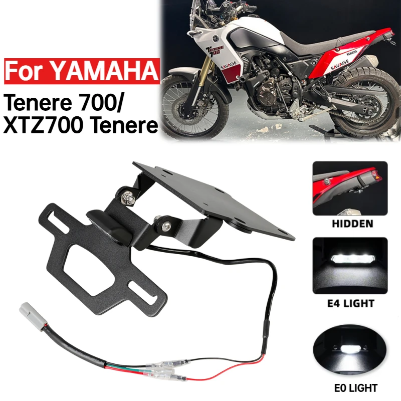 

For YAMAHA Tenere 700 Rally XTZ700 LED Light Tail Tidy Rear Registration Plate Fender Eliminator Foldable License Plate Holder