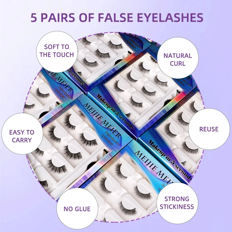 5 Pairs Of Reusable Self-Adhesive False Eyelash Belts Tweezer Waterproof Tape Eye Black Can Be Worn Naturally Without Glue