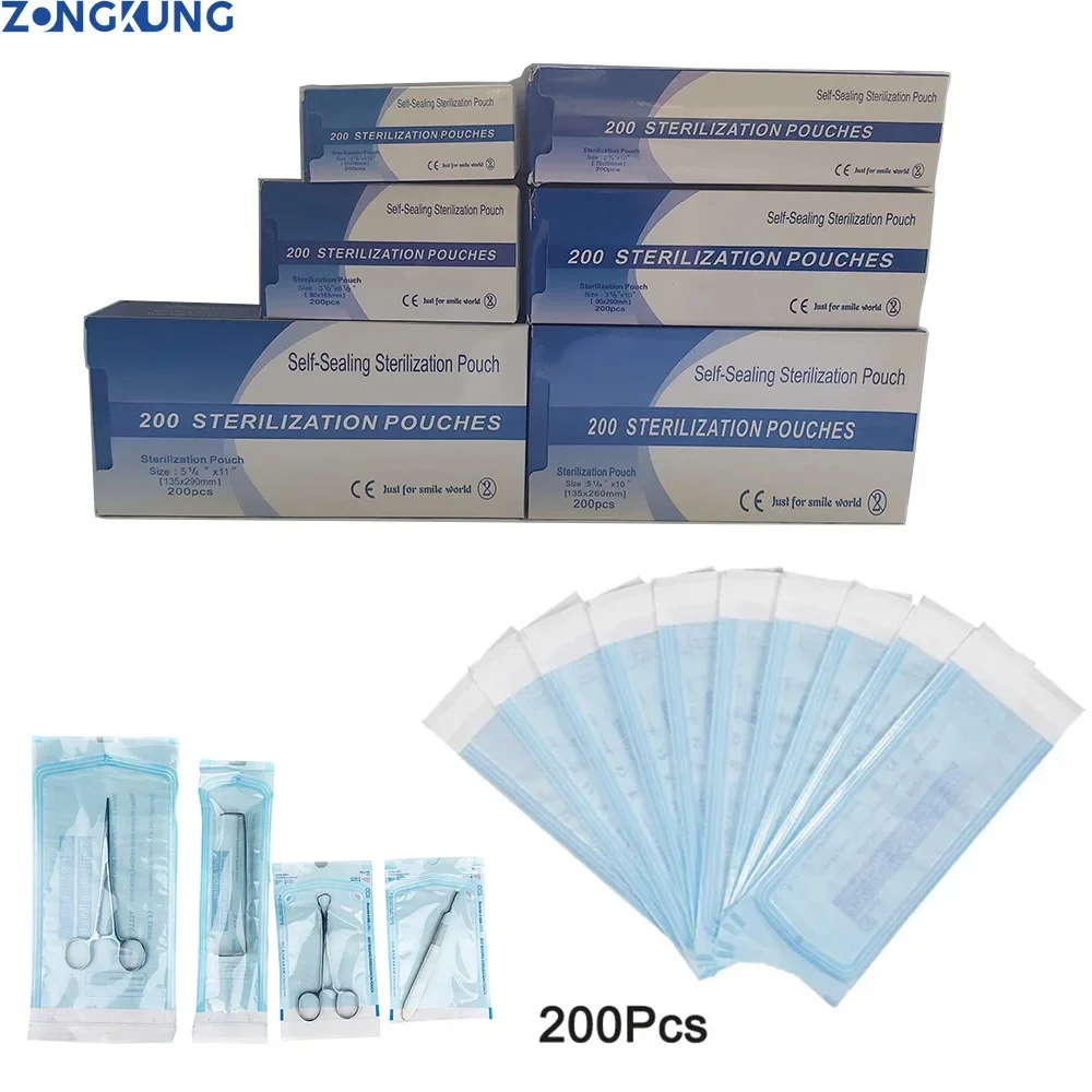 200pcs Self Sealing Sterilization Pouch for Nail Tools Adhesive Strips Disposable Dental Tattoo Tools Storage Bag ZONGKUNG