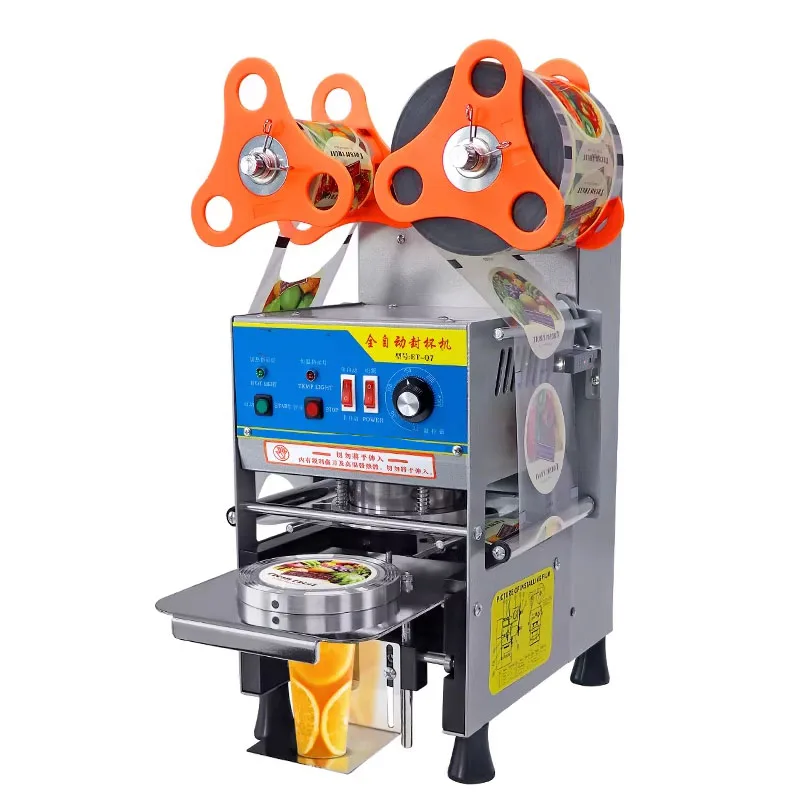 Full Automatic Sealing Machine for 90mm 95mm Cups 360W Milk Tea Cup Sealing Machine for Beverage Shop Paper/Plastic Cup Sealer