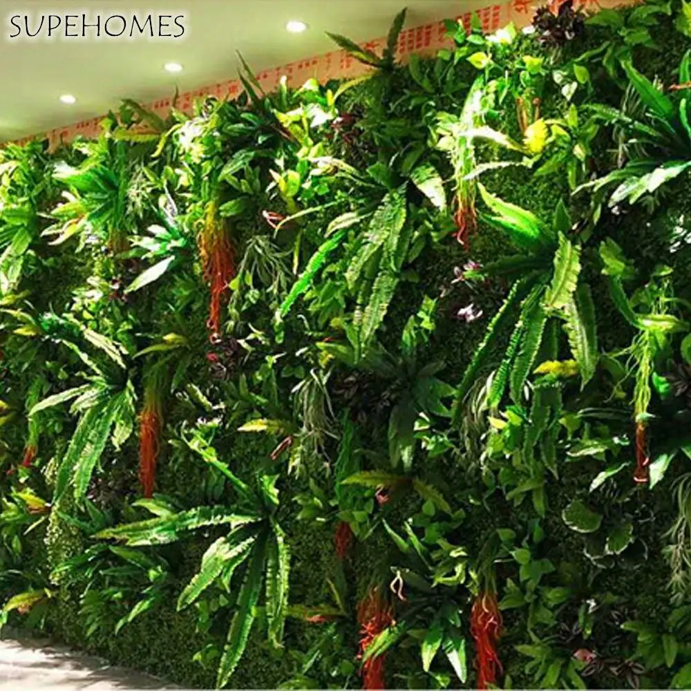 

UV Resistant Artificial Grass Wall Panel Square Shape 40*60cm Size Plastic Plant Wall Panel Green Color Fake Lawn Carpet
