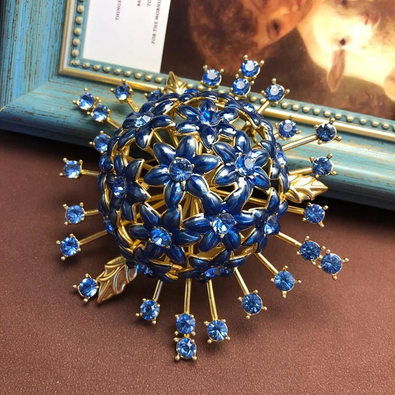 blue drip glazed big blue flower brooch corsage accessories hanmade pins hollow design brooch jewelry