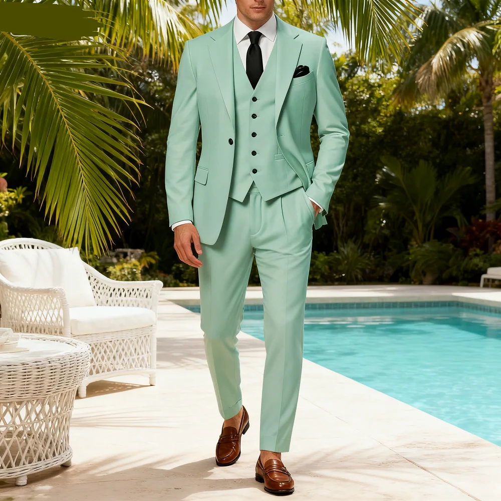 

Men's Slim Fit 3-Button Peak Lapel Jacket Vest Formal Business Suit Set for Wedding Terno