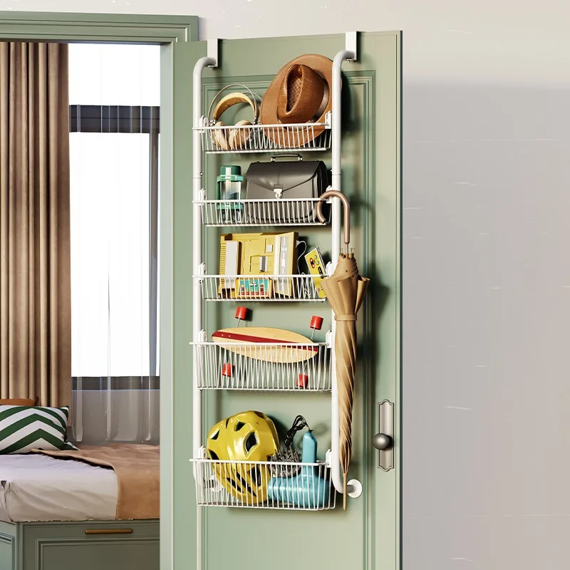 

Door hook rack No punching Door hook hanging basket Ultra-thin wardrobe Side storage and finishing rack
