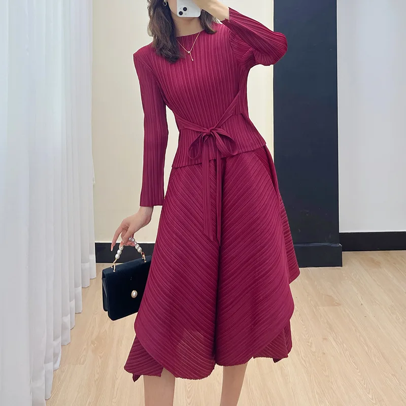 Miyaki Pleated Fashion Casual Suit Women's 2023 Spring New Versatile Top Pants Temperament Two Piece Set Elegant Women Clothing