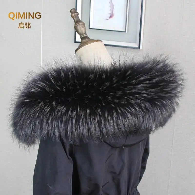 Inverno 100% Vera Pelliccia Collo Sciarpa di Pelliccia di Procione Naturale Cappotto di Lusso Delle Donne Trim Cappuccio Decor Accessori Sciarpe Calde Scialle di Moda
