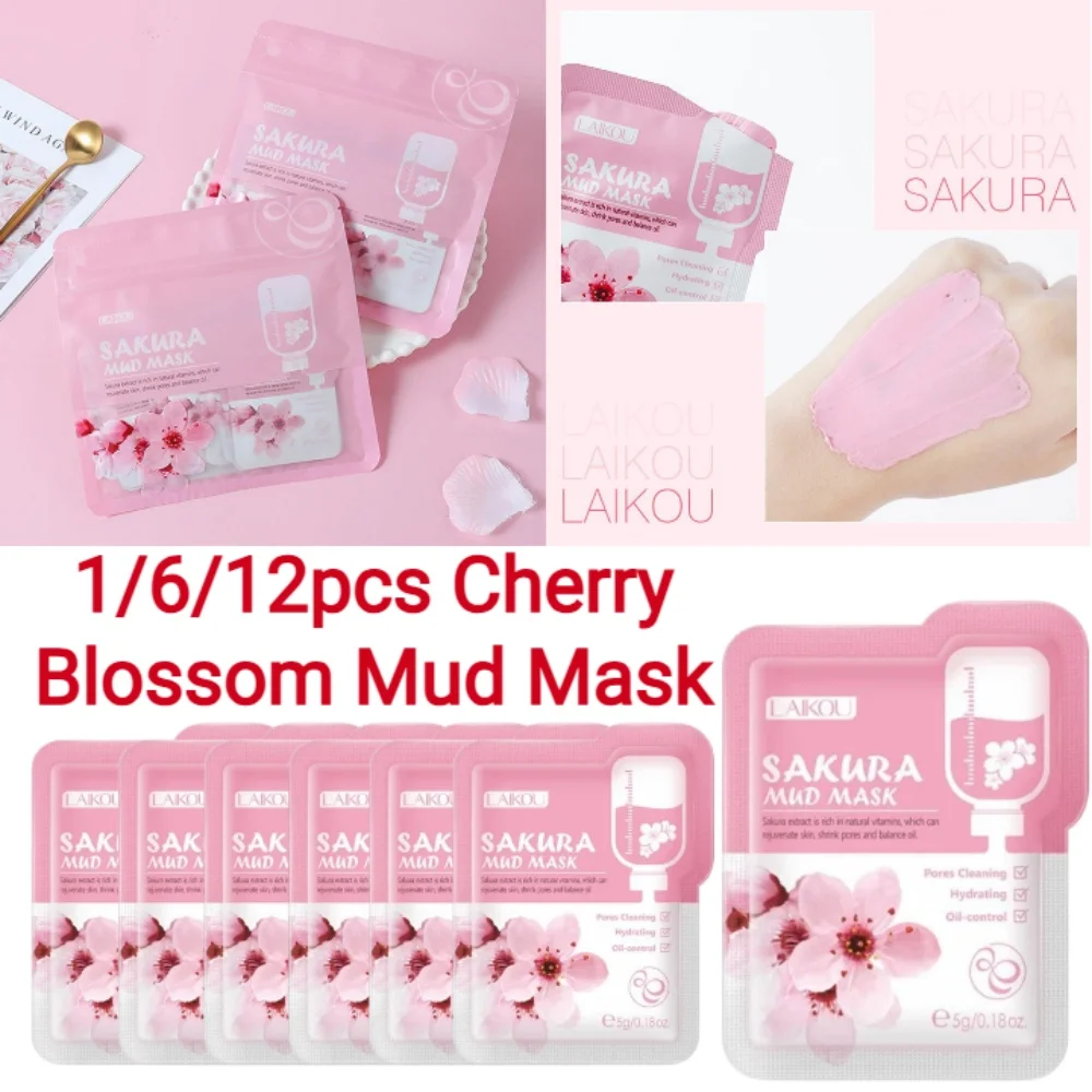 

1/6/12 шт. грязевая маска с сакурой, осветляющая и увлажняющая, 5 г, в индивидуальной упаковке, освежающий уход за кожей лица, 2026