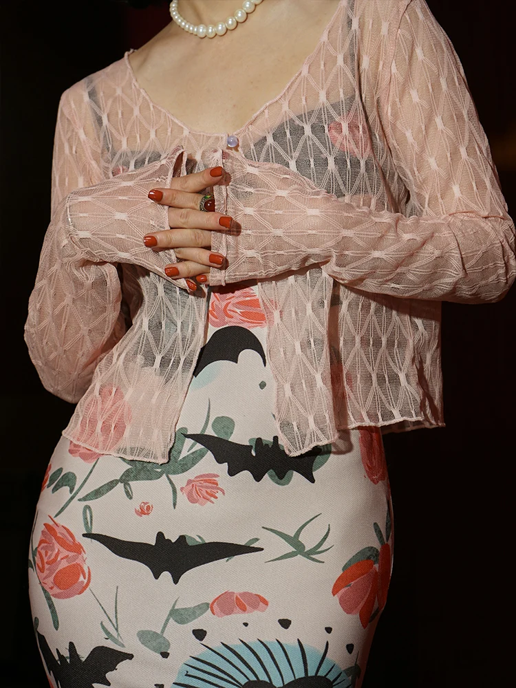 

Розовый кружевной кардиган Sakura с защитой от солнца, уникальный, элегантный, красивый, премиум-класса, женская модная верхняя одежда