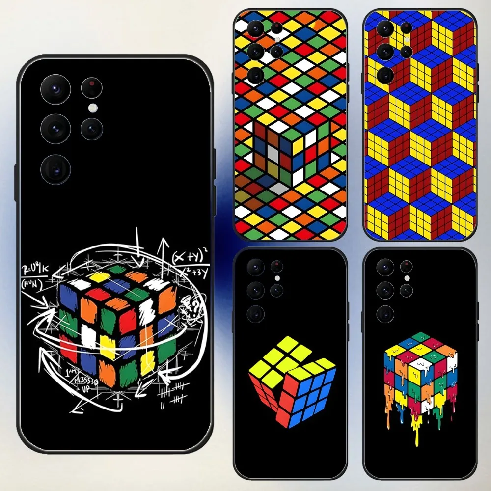 R-Rubiks Cube Phone Case For Samsung S24,23,22,30,21,10,9,Ultra,Plus,Lite,FE,5G Black Soft Case