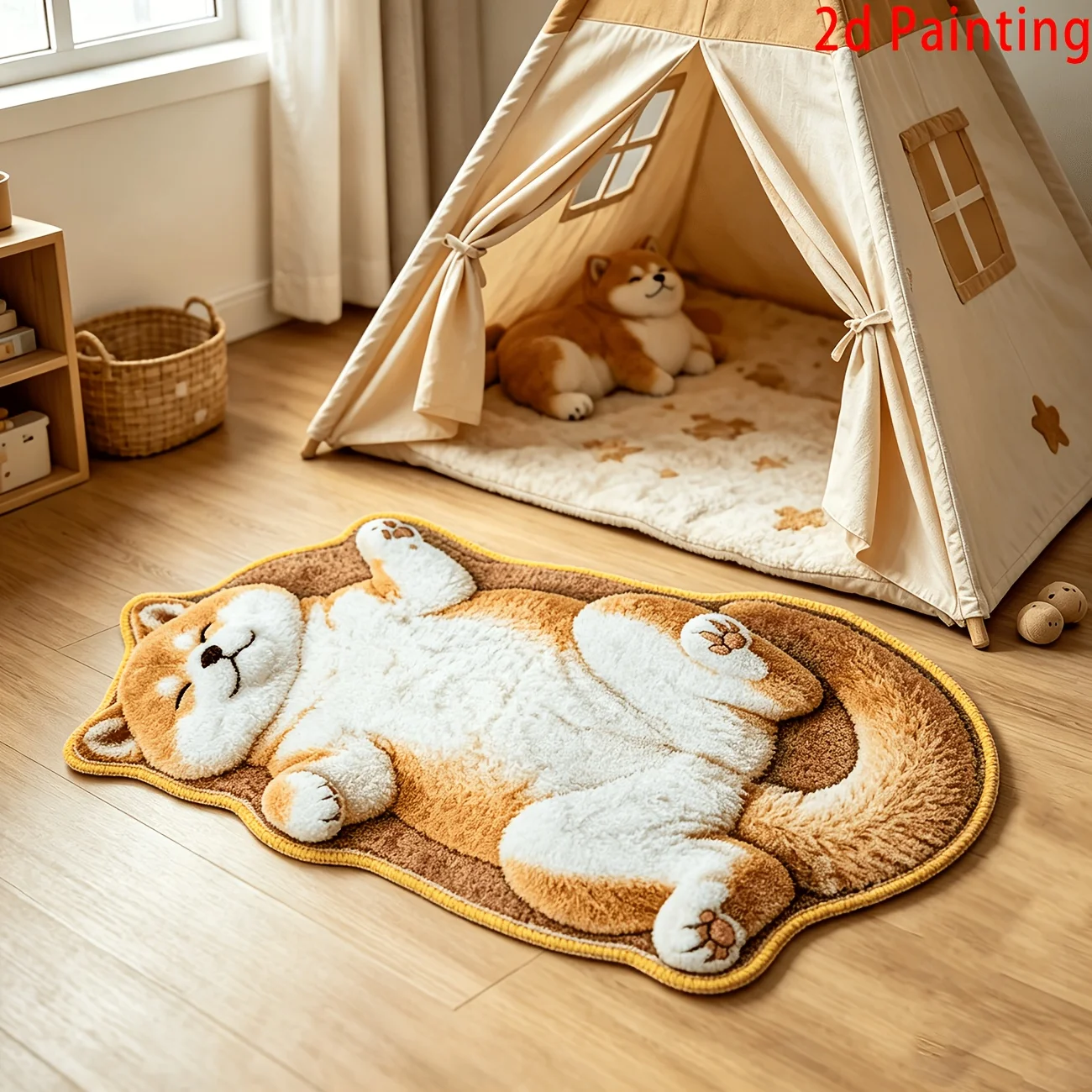 VIKAMA Lying Shiba Inu Dog Shaped Doormat 2D Print Non Slip Waterproof Floor Mat For Bedroom Entrance Animal Home Decor