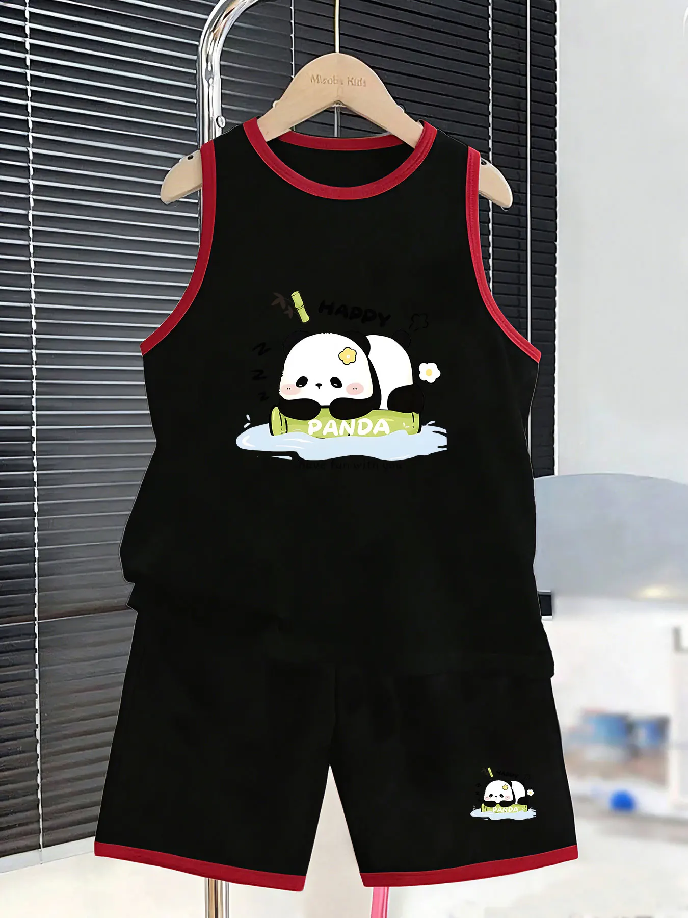 Cute Panda-themed Vest and Shorts Set for Boys, Creating Adorable Summer Outfits. Selected breathable and skin-friendly fabric,