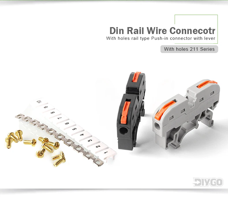 10 Stück DIN-Schienenklemmenblock 211 Draht elektrischer Leiter Universal-Schnellkupplungsanschluss mit Zahlenstreifen-Set – Detail 2