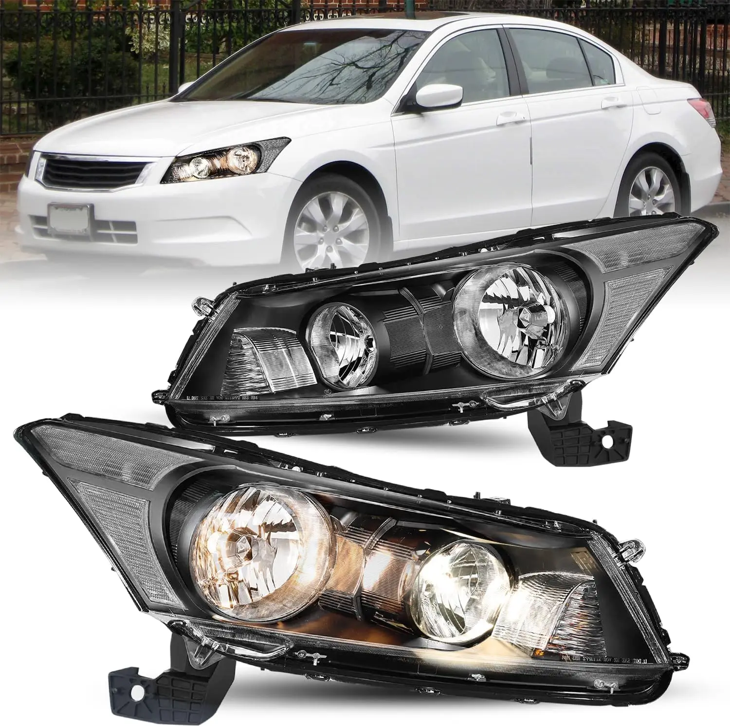 

Пара фар в сборе для Honda Accord Sedan 2008-2012 гг., 4-дверная галогенная фара, сменный черный корпус с прозрачным отражателем