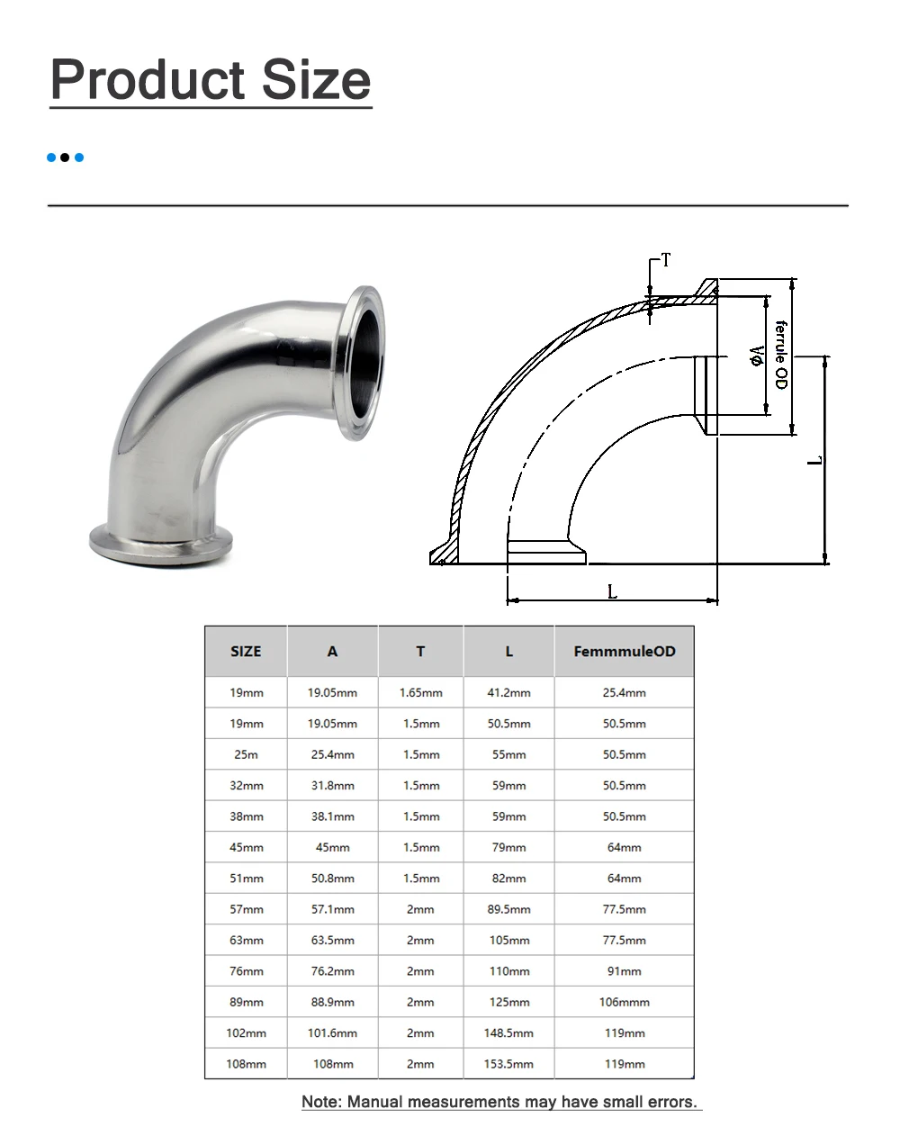 3/4" 1" 2" 3" 4" 19mm-108mm SS304/316 Edelstahl Tri-Clamp 90-Grad-Winkelrohrverschraubung OD Ferrule 50,5 64 77,5 119mm für Heimbrauer – Detail 2