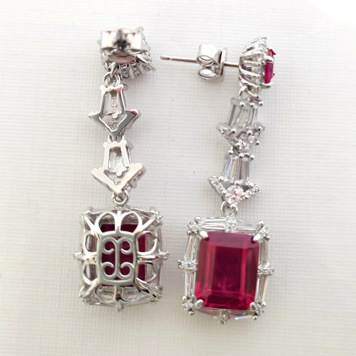100% Real S925 Silver 8x10MM Garnet Drop Earrings Women Wedding Commemorative Crystal Jewelry Gift