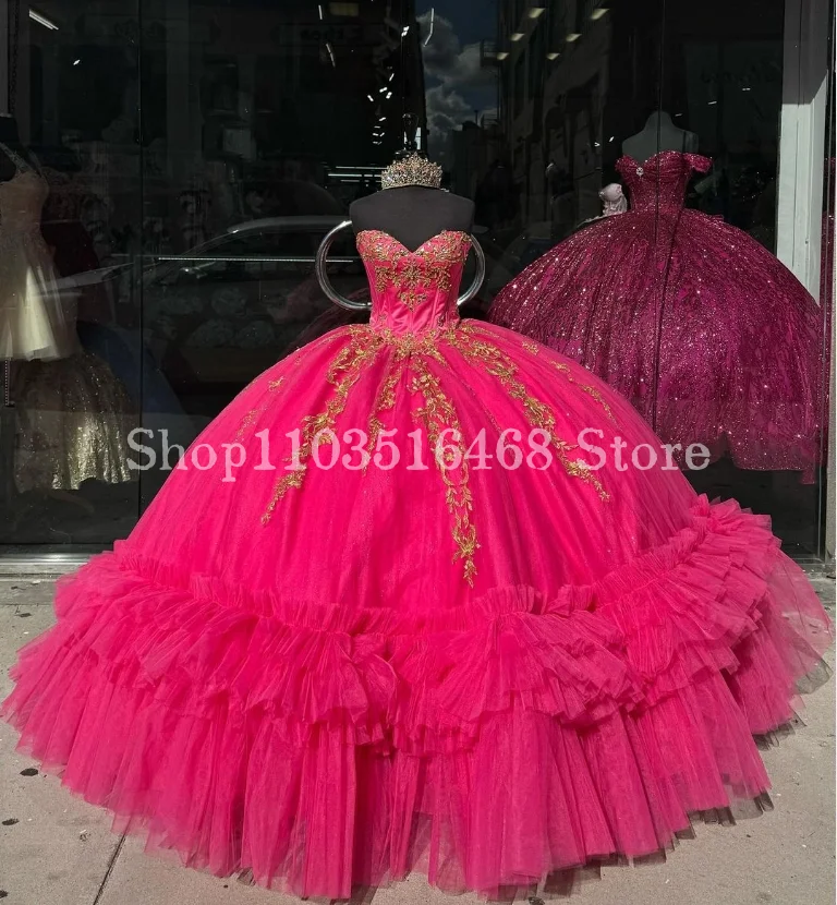 Rose Princess Glitter Quinceanera Dresses2024 Luxury Corset Crystal Applique 15Dress Lace U pvestidos de fiestas elegantes mujer