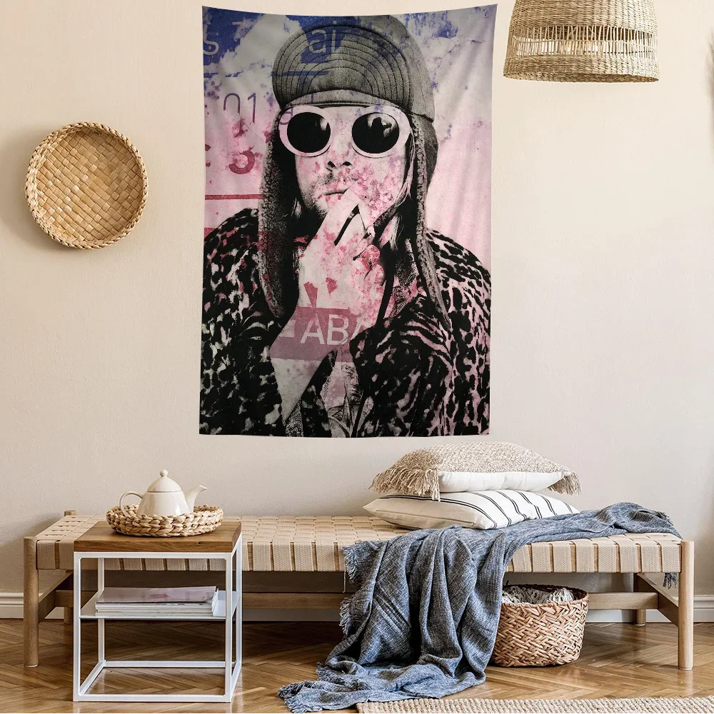 نسيج مغني كورت كوبين ملون ، تعليق على الحائط ، ديكور منزلي ، هيبي ، ديكور بوهيمي ، فن جدار العرافة