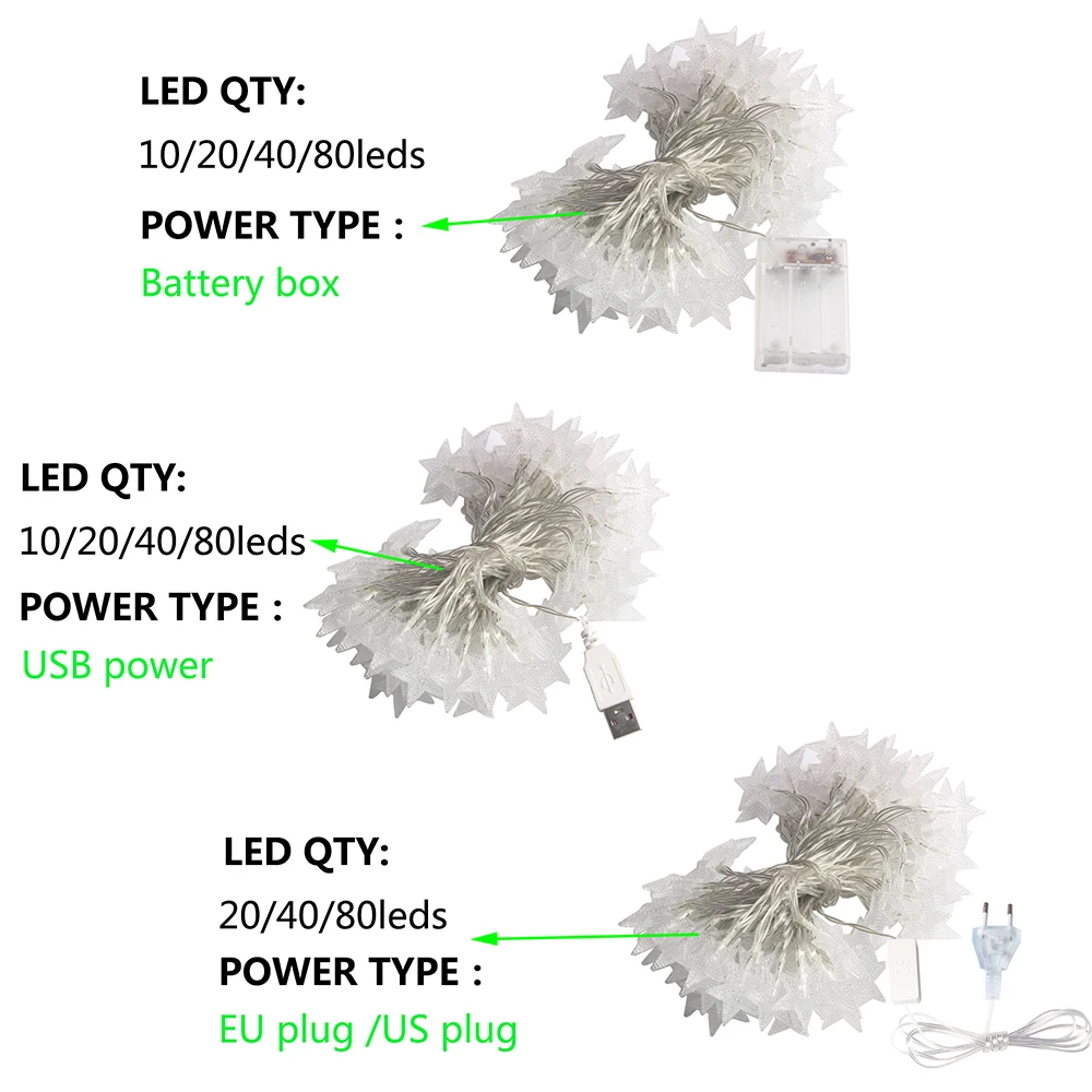 1.5m/3m/6m/10m gwiazda LED łańcuchy świetlne świąteczna girlanda bateria USB zasilana kurtyna na imprezę ślubne lampki do domu