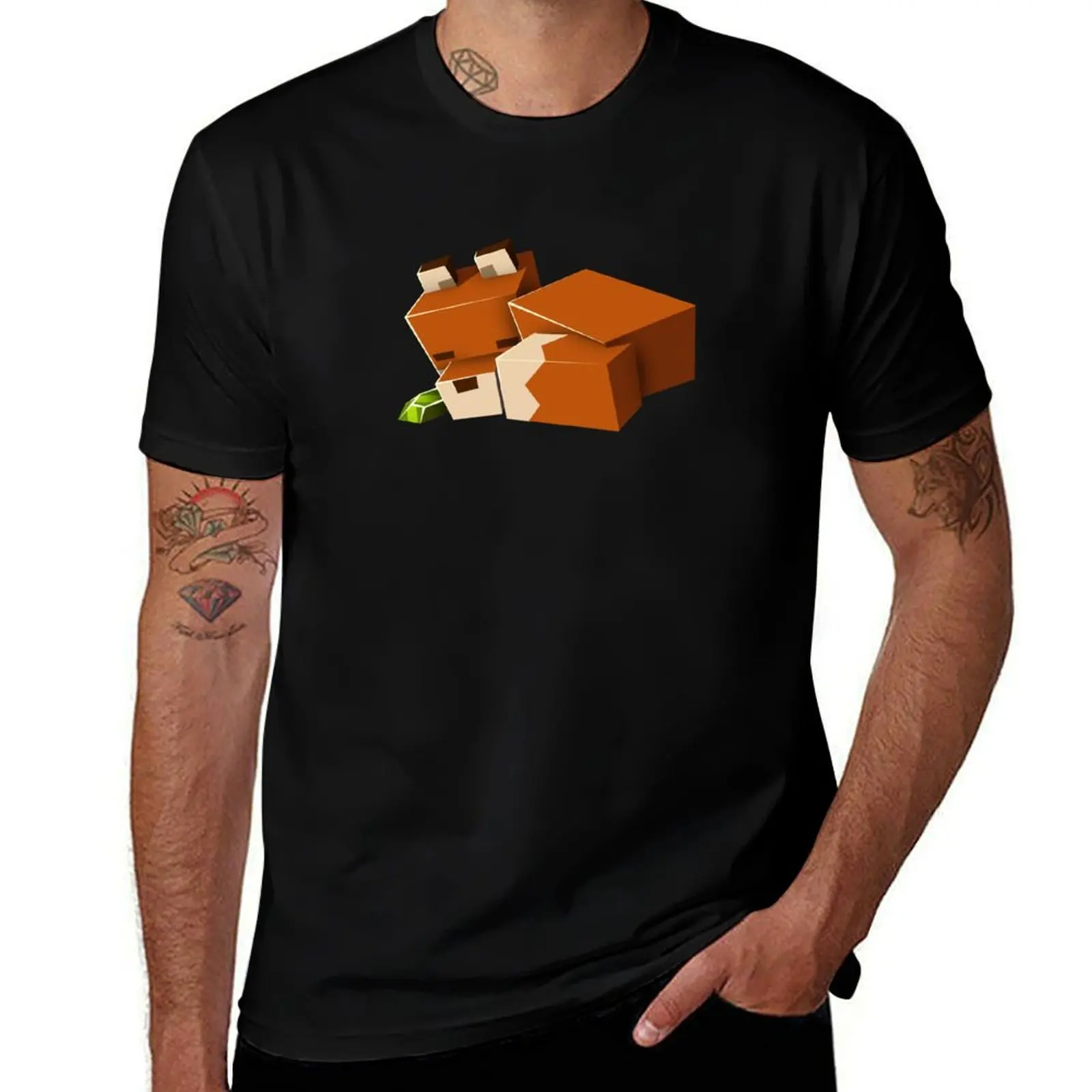 Sleeping Fox with Emerald T-Shirt Soft Touch Basic Cotton T-Shirt