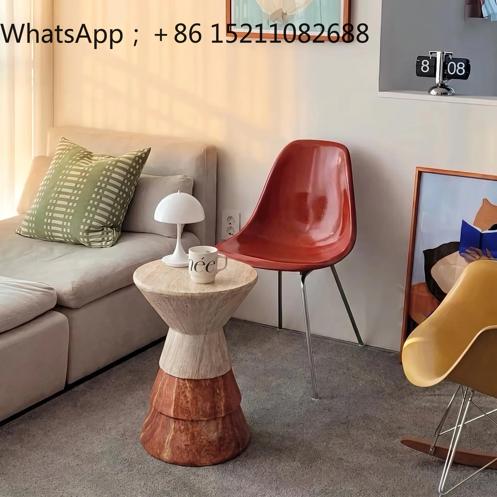 LLY retro dopamine art edge few two-color splicing yellow and red hole stone pier living room sofa corner few