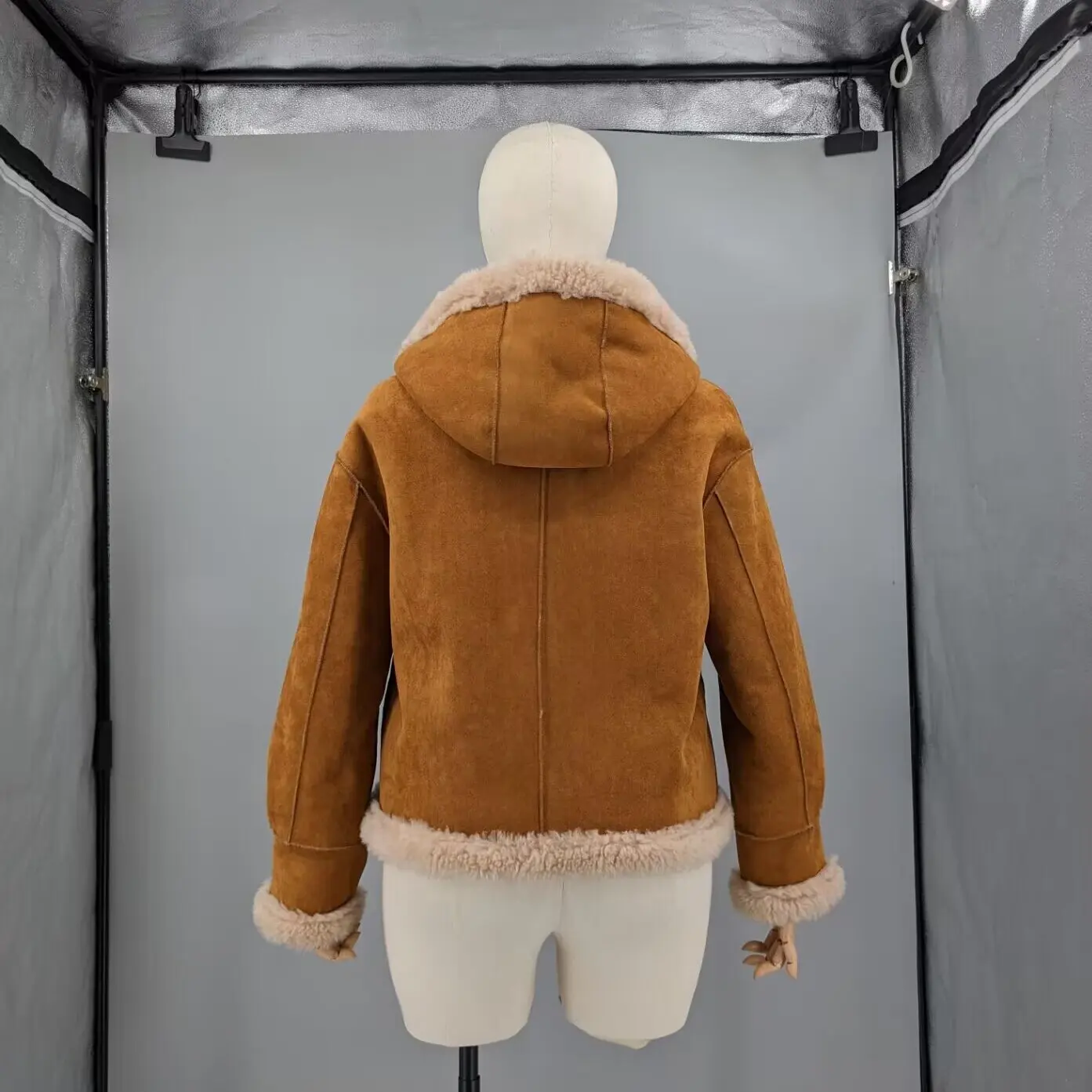 Women Camel Real Lamb Wool Lined Suede Hooded Jacket Toggle Buttons Short Warm Winter Casual Shearling Coat 241108