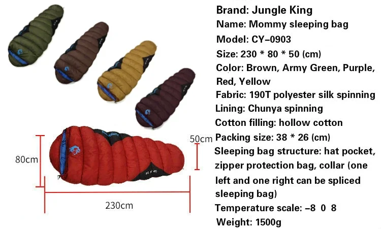 한국 특가 JUNGLE KING CY0903 Thickened Winter Cold Weather Waterproof Sleeping Bag Camping Hiking Supplies -8℃ Cotton Sleeping Bags image 2