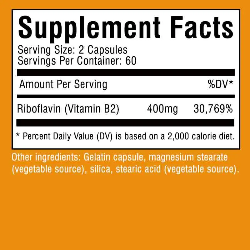 Vitamin B2 (Riboflavin) 400mg - Energy, Skin & Cell Health Supplement, Nervous System Support