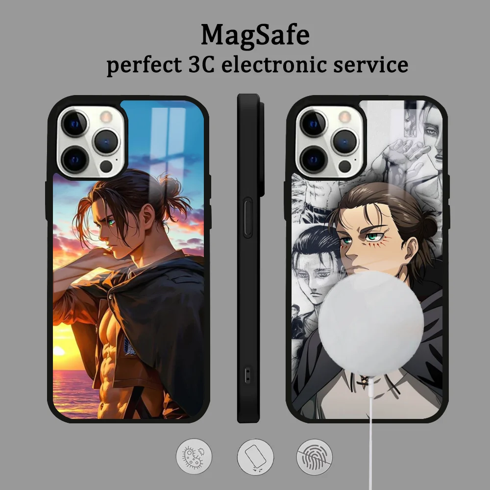 A-Attack on Titan Eren Jaeger Phone Case For iPhone 16 15 14 13 12 11 Pro Max Plus Mini Magsafe Mirror Wireless Magnetic Cover