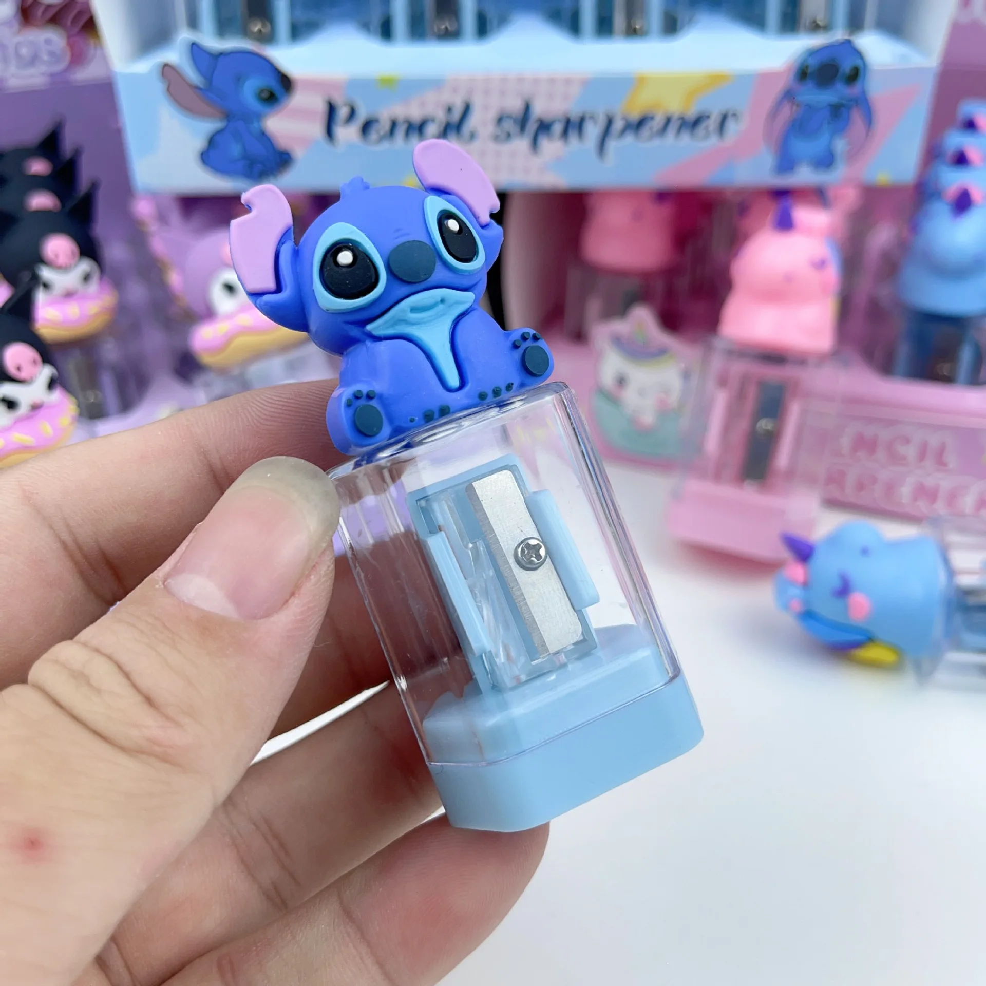 Disney Stitch Mini przenośny ołówek do brwi, ołówek, kolorowa temperówka do ołowiu szkolne materiały papiernicze nagrody wielofunkcyjny prezent dla dziewcząt