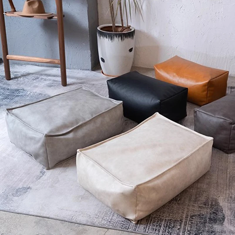 European Industrial Leather Stool Portable Leg Pads Pouf Ottoman Stool Living Room Sofas Pouf Rangement Home Accessories
