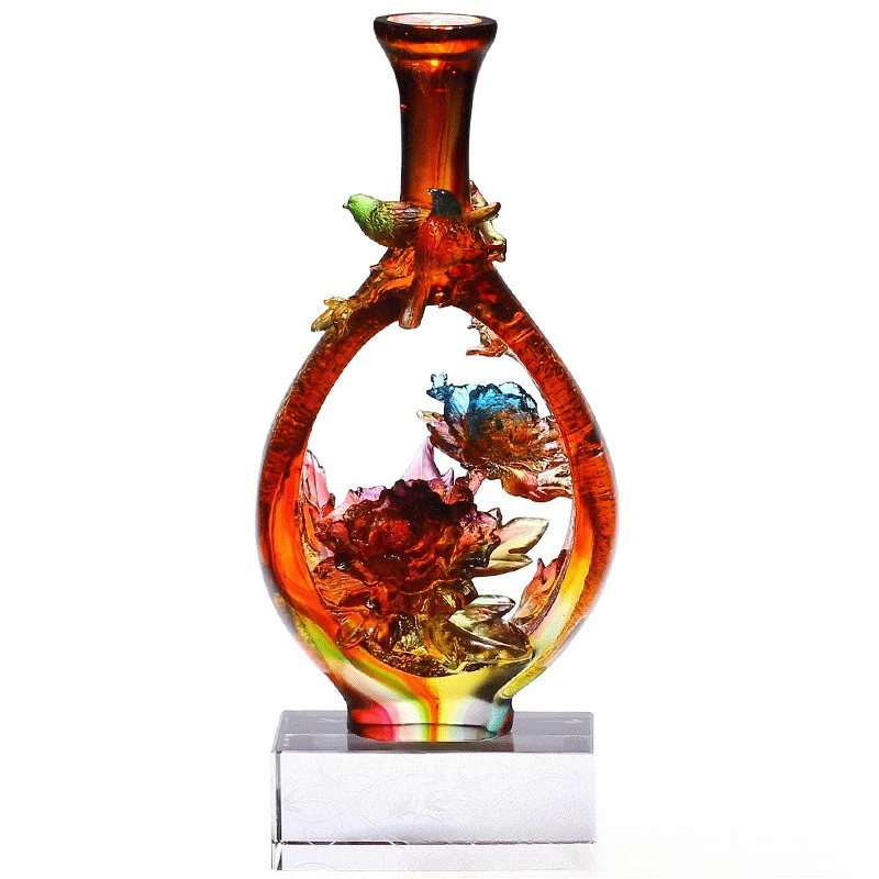 

Glazed artwork Peony vase ornament Living room entrance Chinese decoration