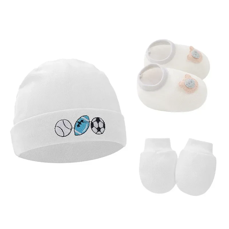 1-3pcs Cute Baby Hat Newborn Beanie Hats Ball Embroidery Bonnet Gloves Socks Set New Born Gift Photography Props Accessories Cap