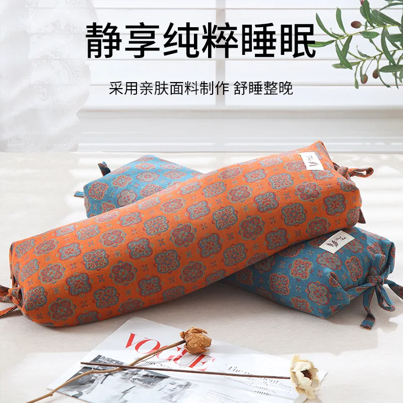 Chinese Retro Candy Pillow Strap Printed Neck Pillow To Help Sleep Buckwheat Home Bedding Core